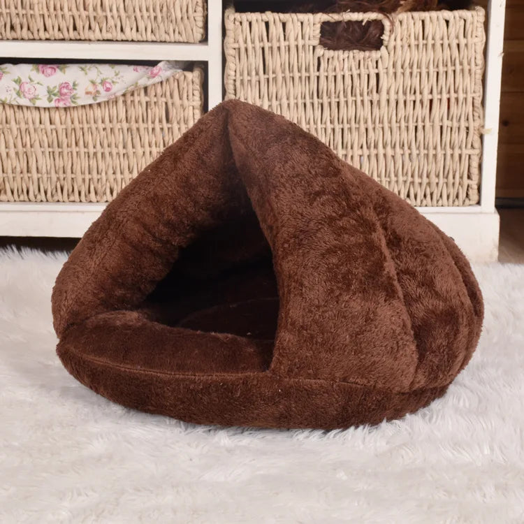 Cozy Triangle Pet Bed - Warm Plush Sleeping Bag for Dogs & Cats