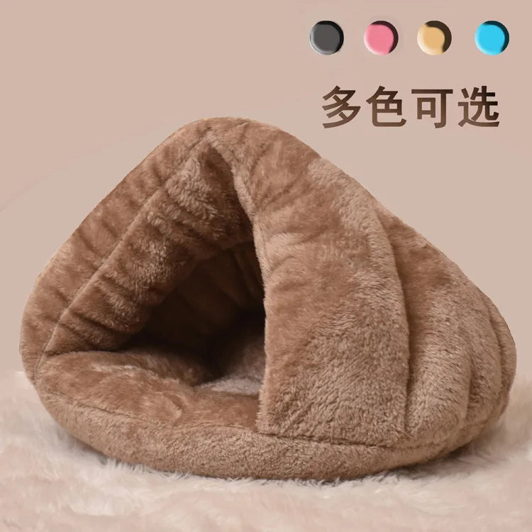 Cozy Triangle Pet Bed - Warm Plush Sleeping Bag for Dogs & Cats