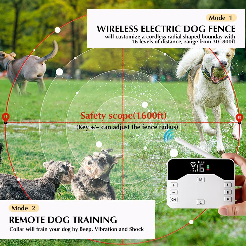 2-in-1 Wireless Dog Fence & Remote Training Collar - For All Size Puppies
