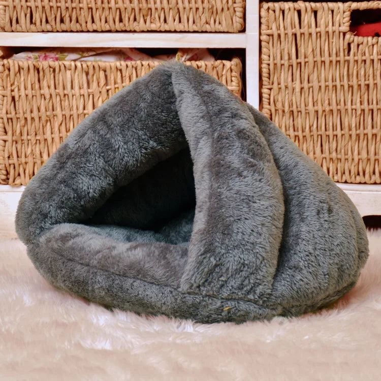 Cozy Triangle Pet Bed - Warm Plush Sleeping Bag for Dogs & Cats
