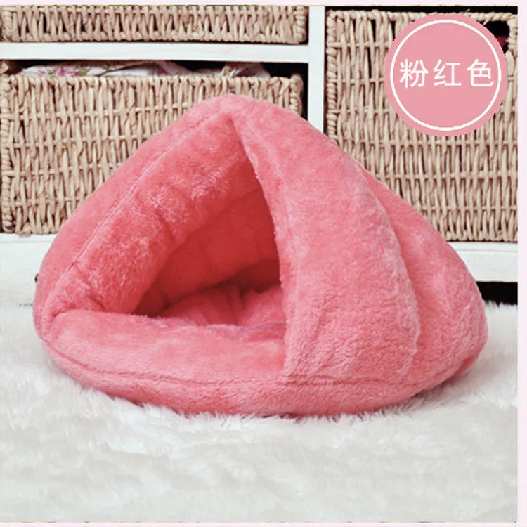 Cozy Triangle Pet Bed - Warm Plush Sleeping Bag for Dogs & Cats