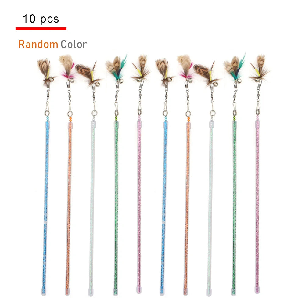 Interactive Cat Teaser Wand - Feather Rod Toy Set (5-10 pcs)