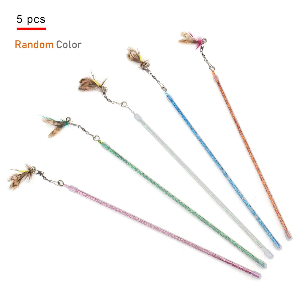 Interactive Cat Teaser Wand - Feather Rod Toy Set (5-10 pcs)