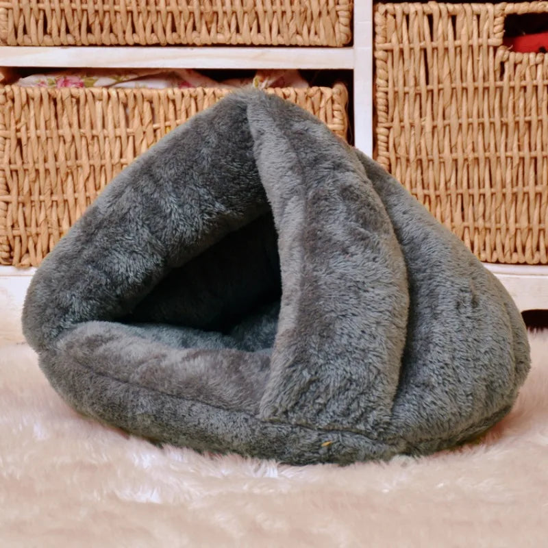 Cozy Triangle Pet Bed - Warm Plush Sleeping Bag for Dogs & Cats