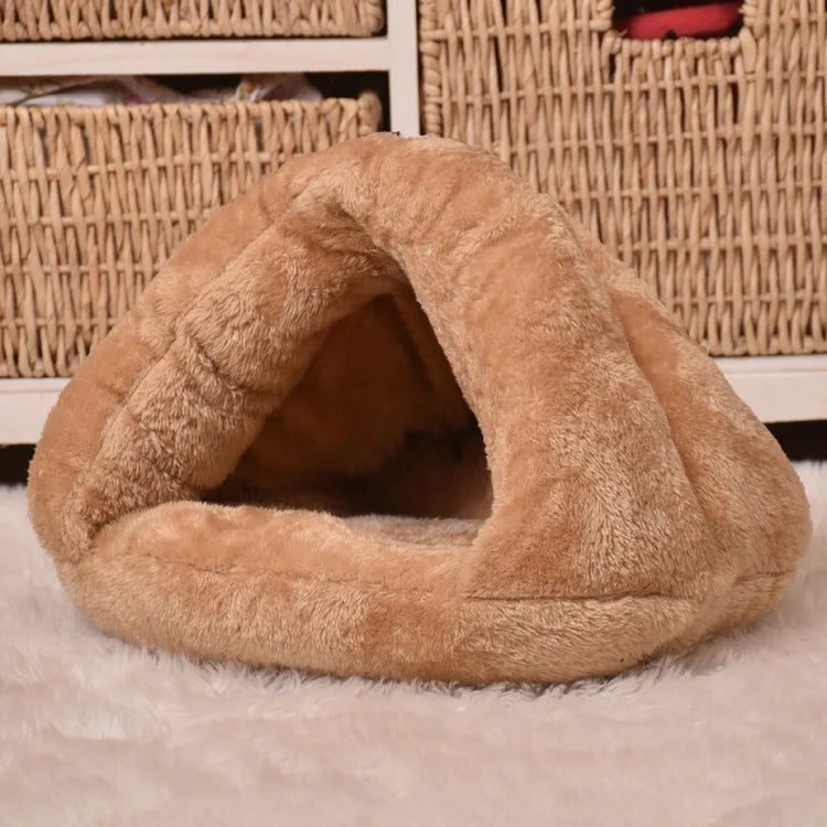Cozy Triangle Pet Bed - Warm Plush Sleeping Bag for Dogs & Cats