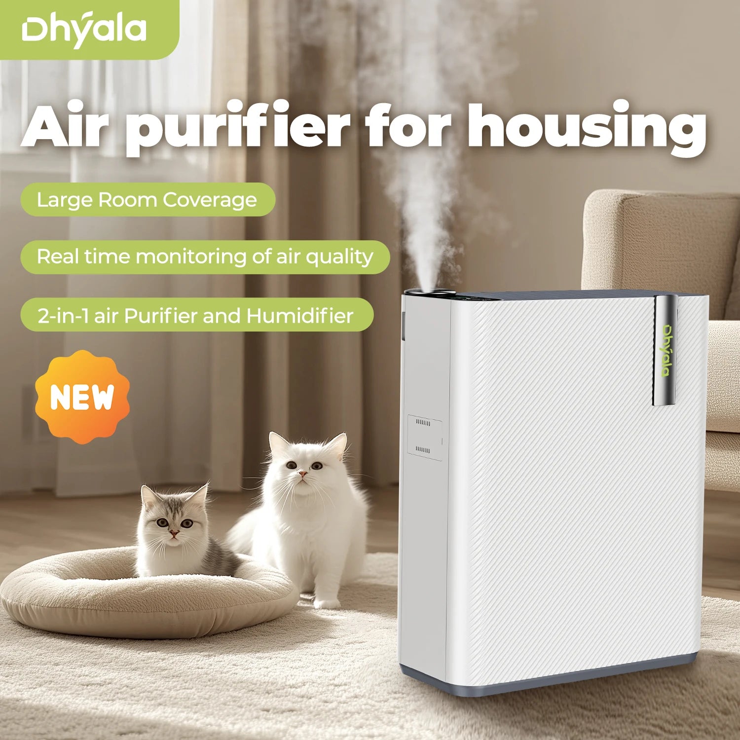 Air Purifier & Humidifier Combo - For Home Allergies, Pets & Dust