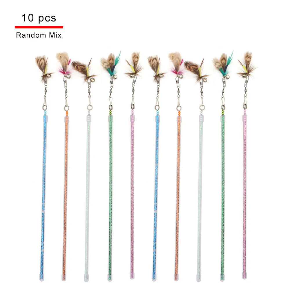 Interactive Cat Teaser Wand - Feather Rod Toy Set (5-10 pcs)