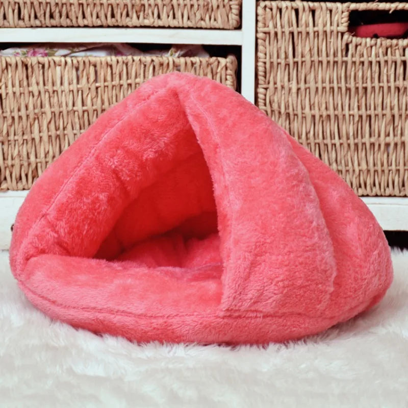 Cozy Triangle Pet Bed - Warm Plush Sleeping Bag for Dogs & Cats